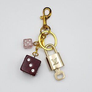 LV Gold Padlock Authentic 🔑 Luxury Bag Charm w/ Unbranded Dice Keychain